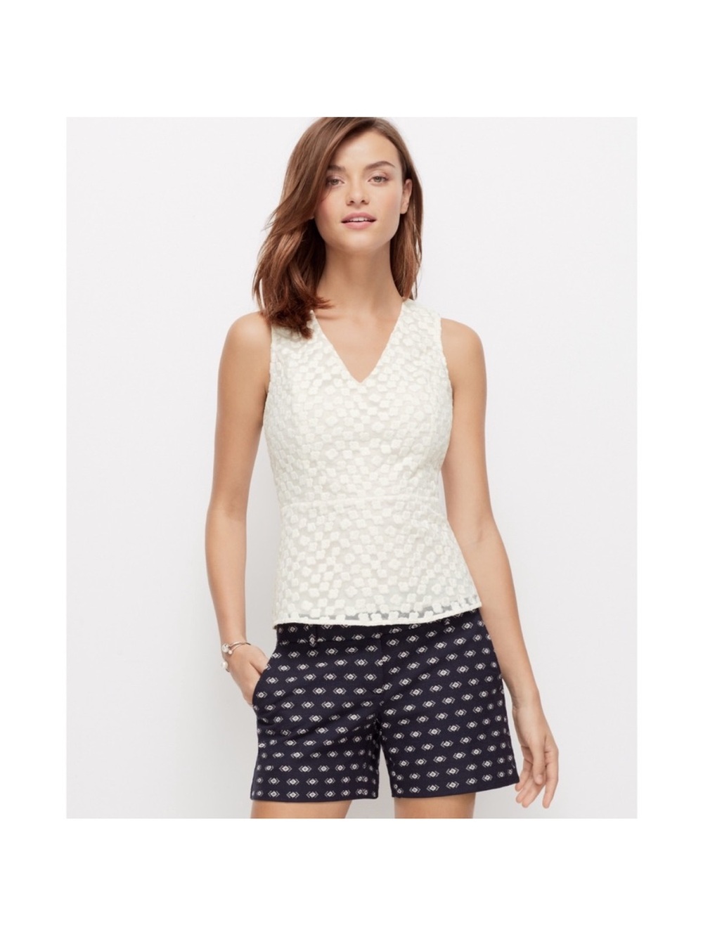 Ann Taylor Embroidered Floral Peplum Top size 0